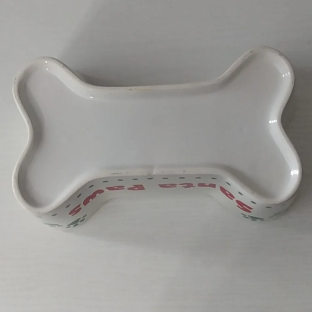 Santa Paws Bone-Shaped Dog‎ Bowl – White – 7.5